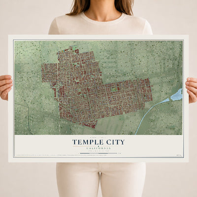 Map of Temple City, California, 18 x 24 inch unframed archival matte print