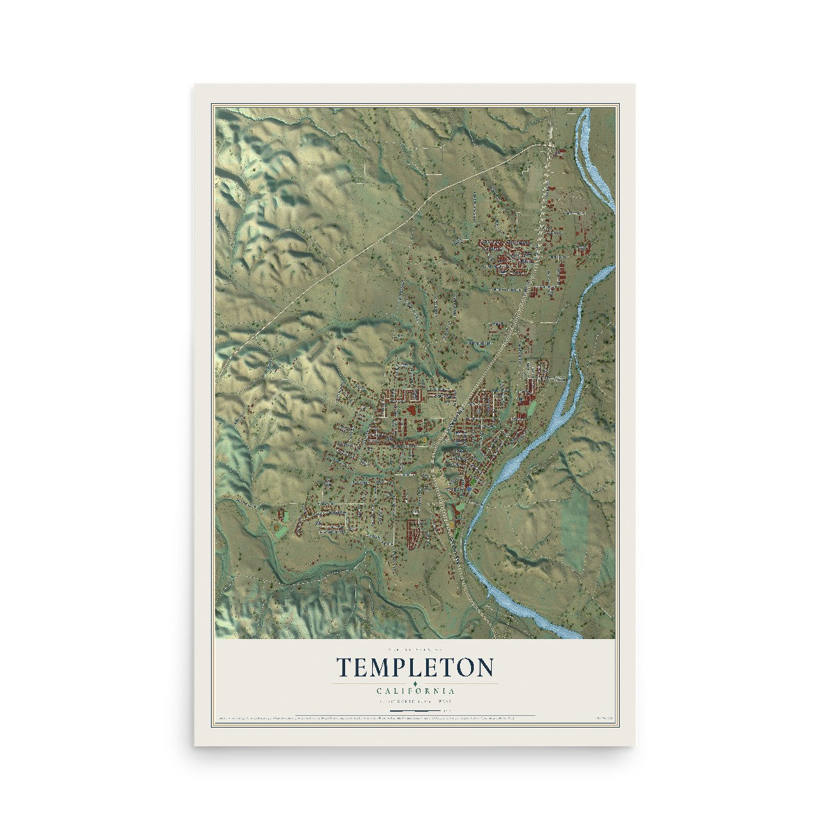 Map of Templeton, California, 12 x 18 inch unframed archival matte print