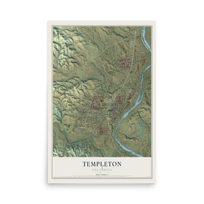 Map of Templeton, California, 12 x 18 inch unframed archival matte print