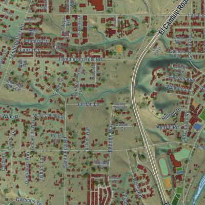 Close-up of the map of Templeton, California print showing street and building detail