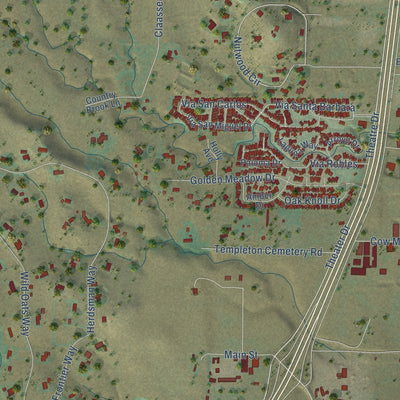 Second close-up of the map of Templeton, California print showing more streets and buildings