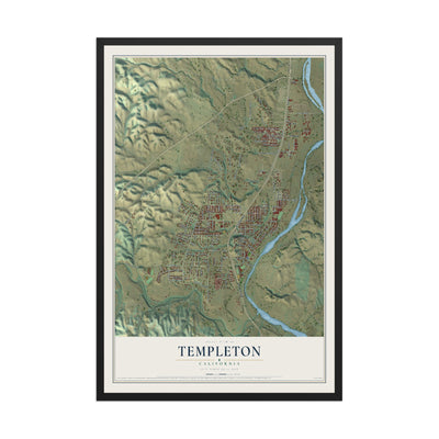 Map of Templeton, California, 12 x 18 inch print in a black wood frame
