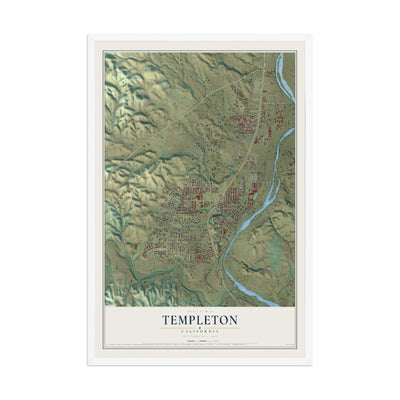 Map of Templeton, California, 12 x 18 inch print in a white wood frame