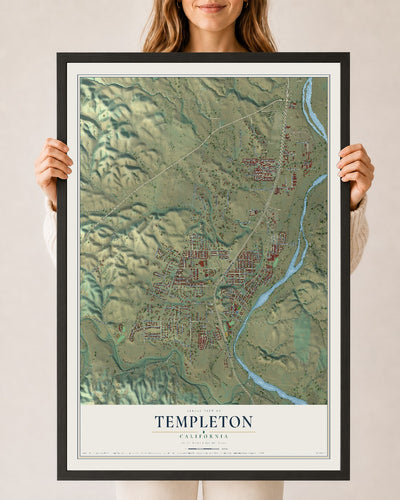 Map of Templeton, California, 24 x 36 inch print in a black wood frame