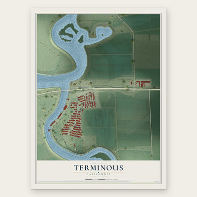 Terminous, California map print, the full design