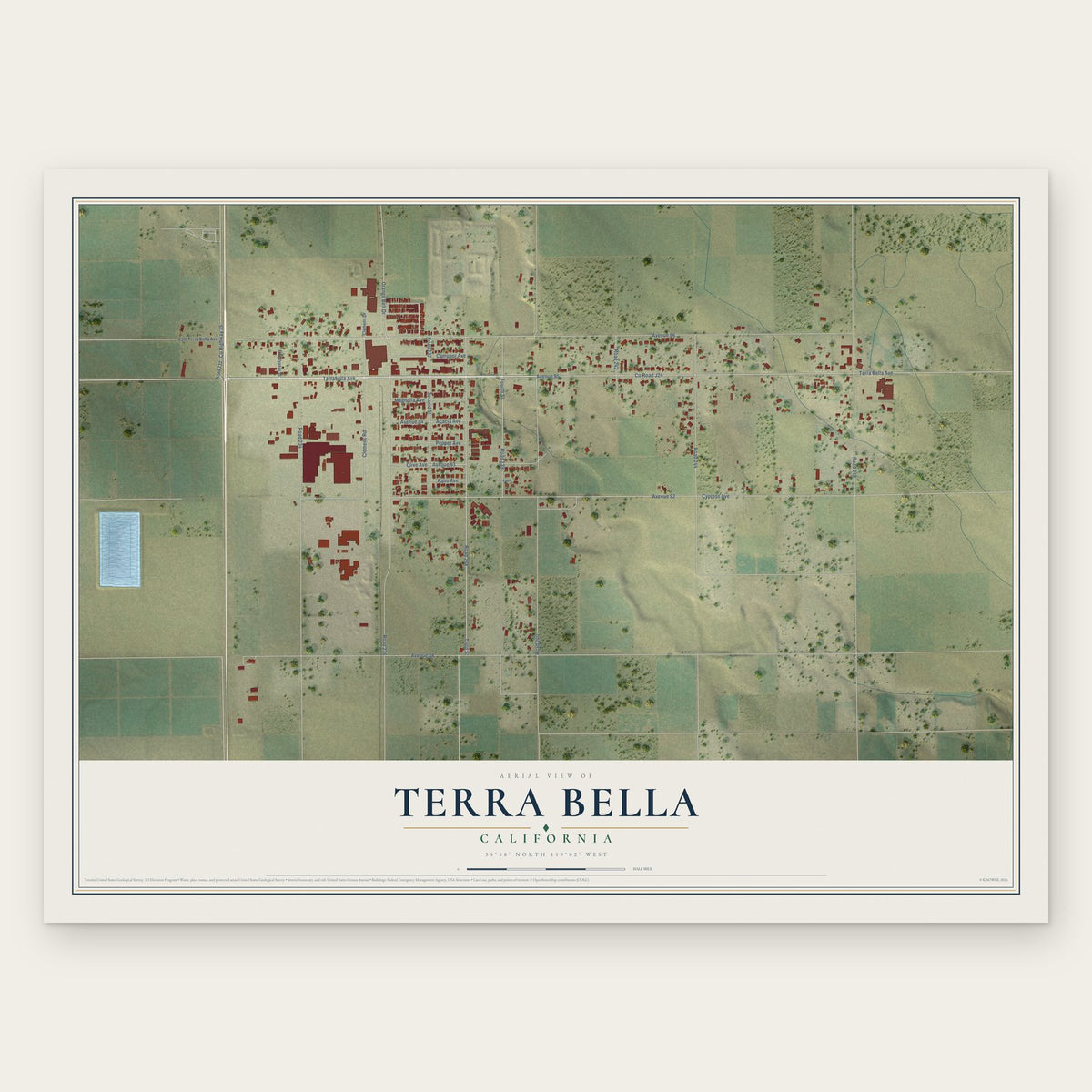 Terra Bella, California map print, the full design