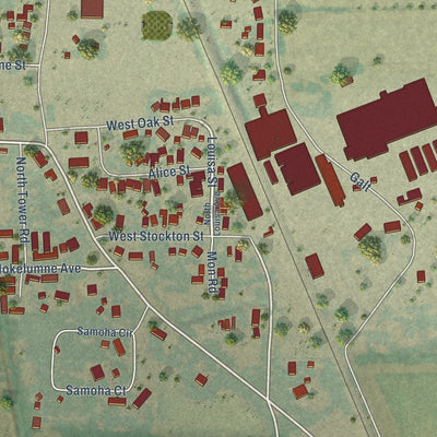 Close-up of the map of Thornton, California print showing street and building detail