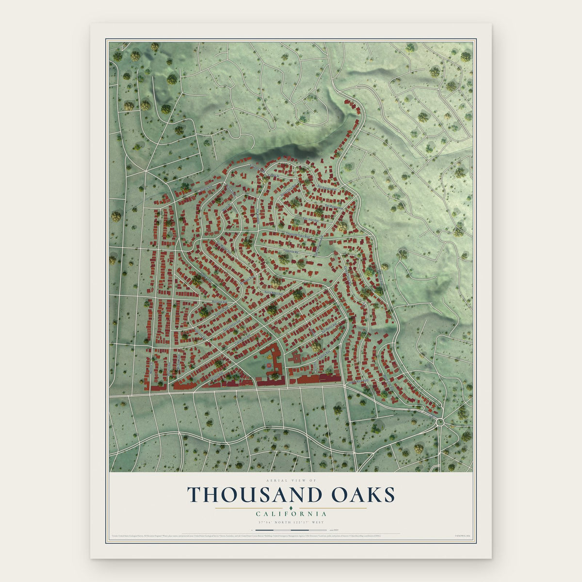 Thousand Oaks, Berkeley, California map print, the full design
