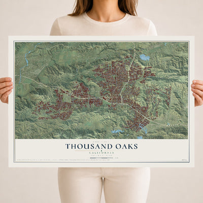 Map of Thousand Oaks, California, 18 x 24 inch unframed archival matte print