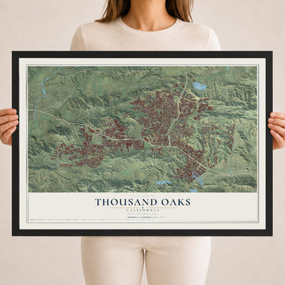 Map of Thousand Oaks, California, 18 x 24 inch print in a black wood frame
