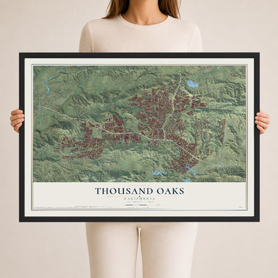 Map of Thousand Oaks, California, 24 x 36 inch print in a black wood frame
