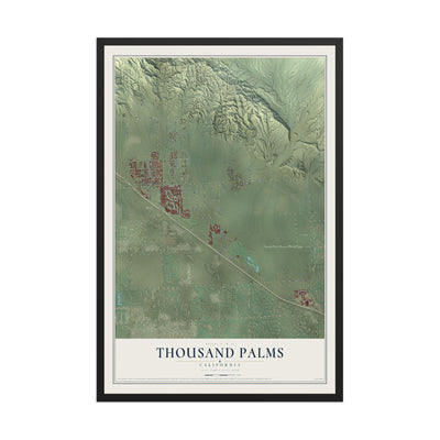 Map of Thousand Palms, California, 12 x 18 inch print in a black wood frame