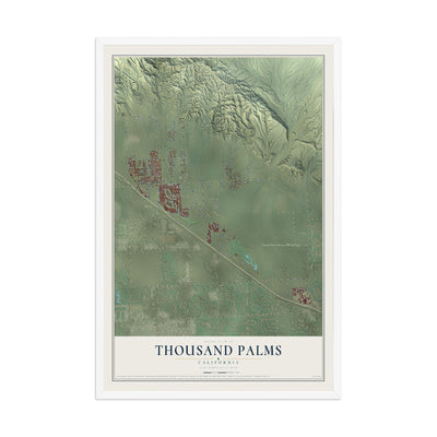 Map of Thousand Palms, California, 12 x 18 inch print in a white wood frame