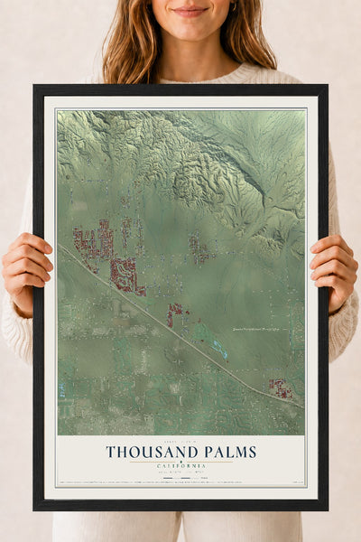 Map of Thousand Palms, California, 18 x 24 inch print in a black wood frame