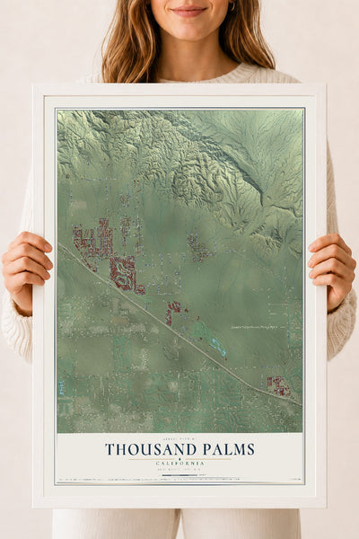 Map of Thousand Palms, California, 18 x 24 inch print in a white wood frame