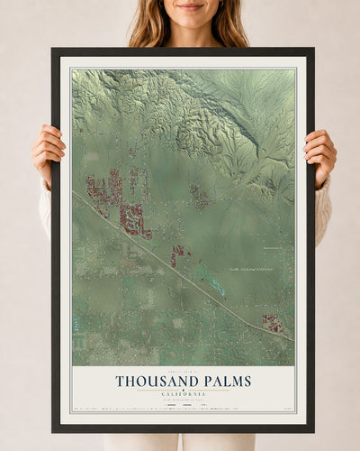 Map of Thousand Palms, California, 24 x 36 inch print in a black wood frame