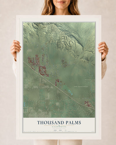Map of Thousand Palms, California, 24 x 36 inch print in a white wood frame