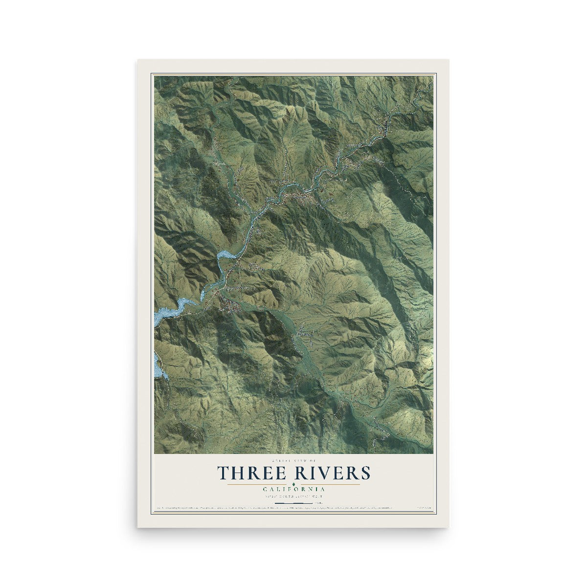 Map of Three Rivers, California, 12 x 18 inch unframed archival matte print