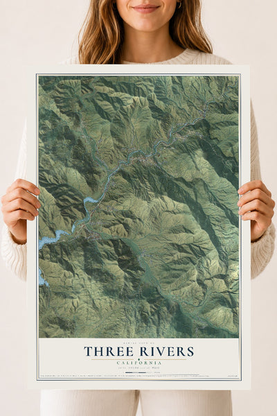 Map of Three Rivers, California, 18 x 24 inch unframed archival matte print