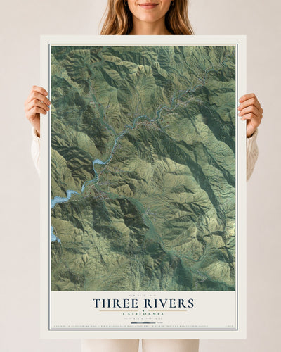Map of Three Rivers, California, 24 x 36 inch unframed archival matte print