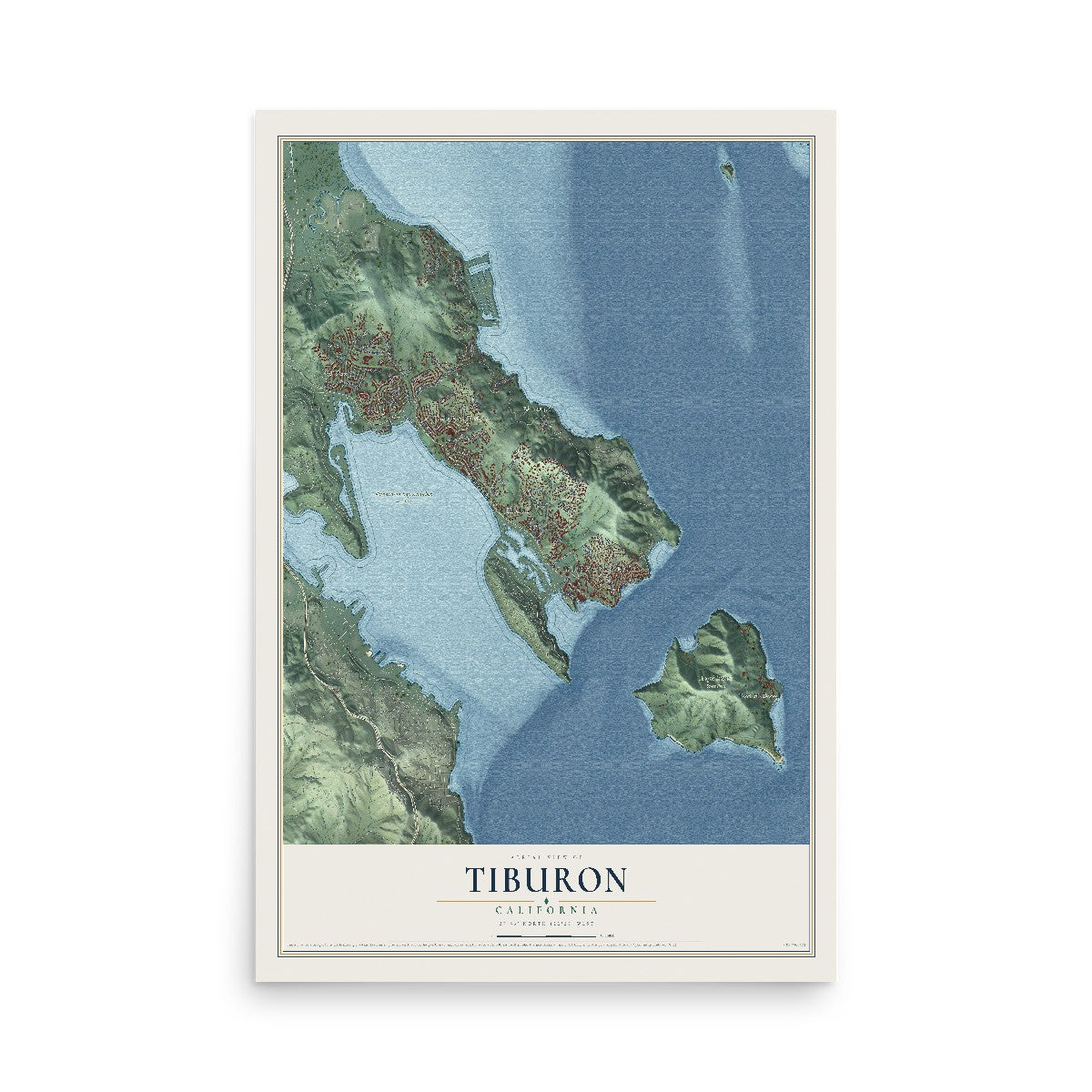 Map of Tiburon, California, 12 x 18 inch unframed archival matte print