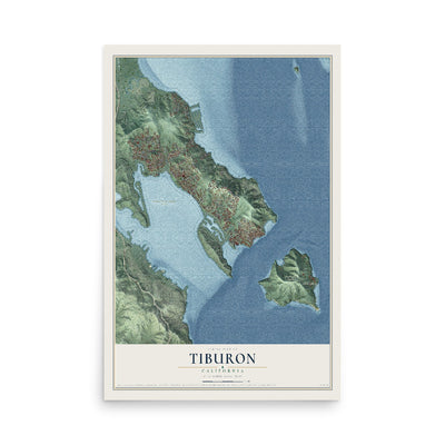 Map of Tiburon, California, 12 x 18 inch unframed archival matte print