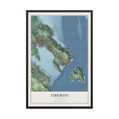 Map of Tiburon, California, 12 x 18 inch print in a black wood frame