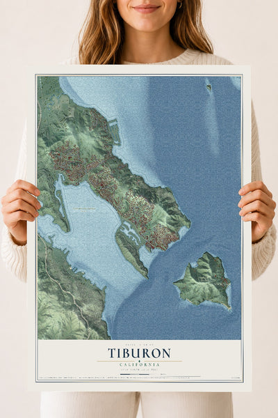 Map of Tiburon, California, 18 x 24 inch unframed archival matte print