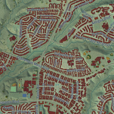 Close-up of the map of Tierrasanta, California print showing street and building detail