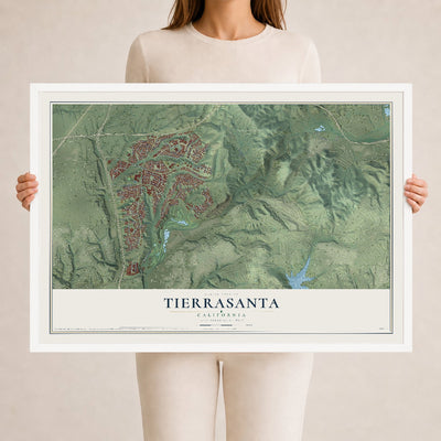 Map of Tierrasanta, California, 24 x 36 inch print in a white wood frame