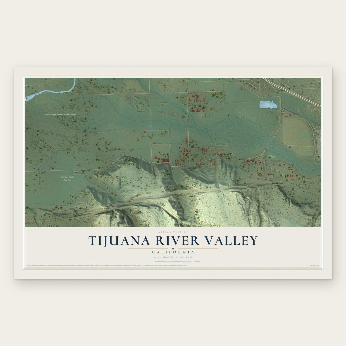 Tijuana River Valley, California map print, the full design