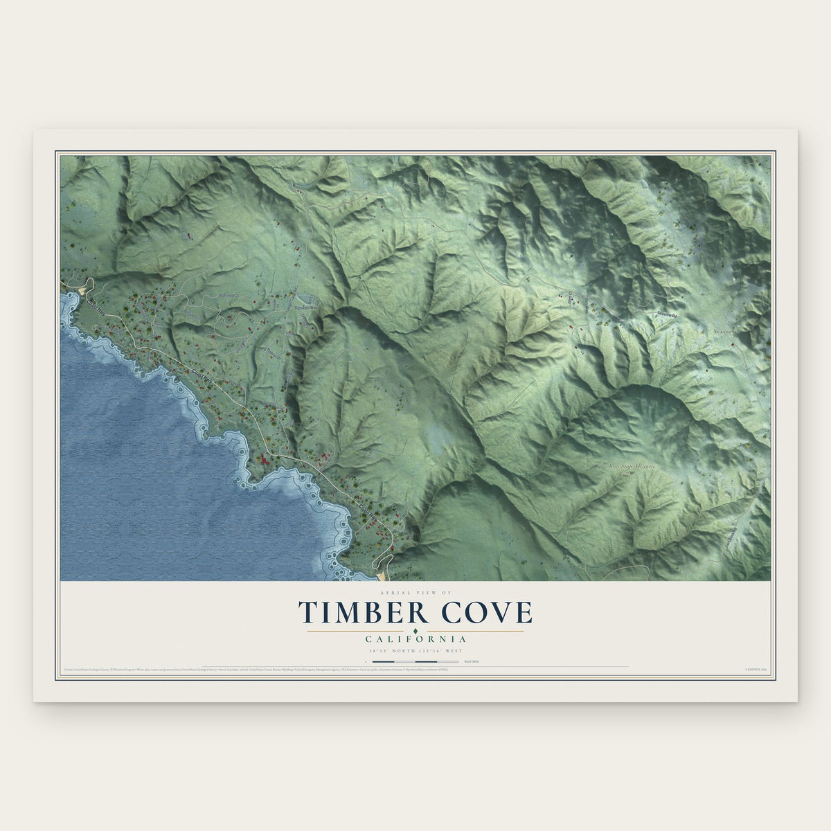 Timber Cove, California map print, the full design