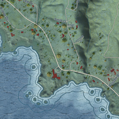 Close-up of the map of Timber Cove, California print showing street and building detail