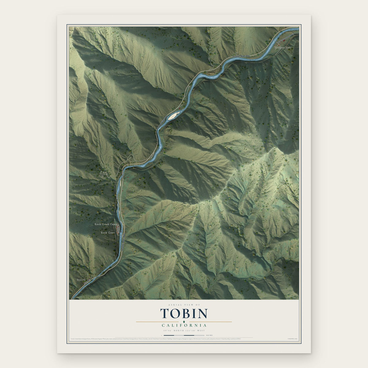 Tobin, California map print, the full design
