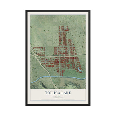 Map of Toluca Lake, California, 12 x 18 inch print in a black wood frame