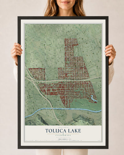 Map of Toluca Lake, California, 24 x 36 inch print in a black wood frame