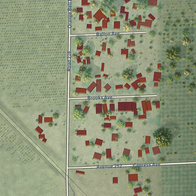 Close-up of the map of Tonyville, California print showing street and building detail