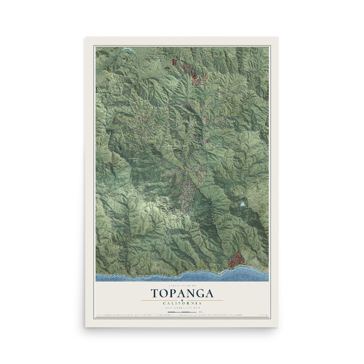Map of Topanga, California, 12 x 18 inch unframed archival matte print