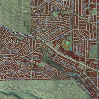 Close-up of the map of Torrance, California print showing street and building detail