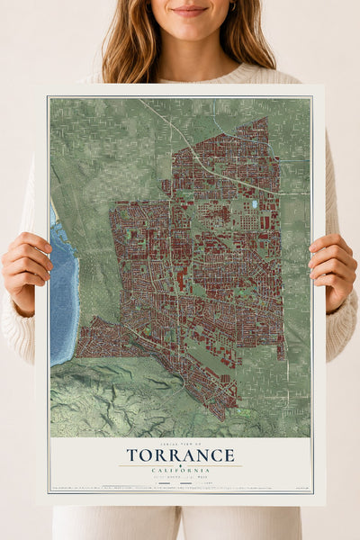 Map of Torrance, California, 18 x 24 inch unframed archival matte print