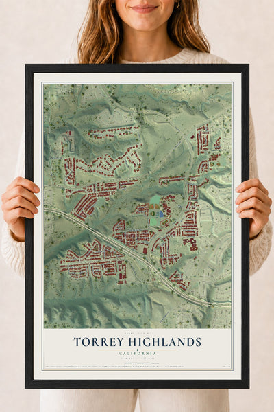 Map of Torrey Highlands, California, 18 x 24 inch print in a black wood frame