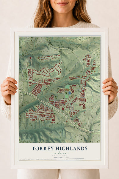 Map of Torrey Highlands, California, 18 x 24 inch print in a white wood frame