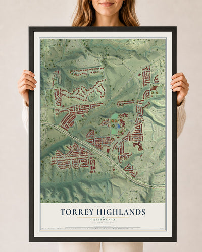 Map of Torrey Highlands, California, 24 x 36 inch print in a black wood frame