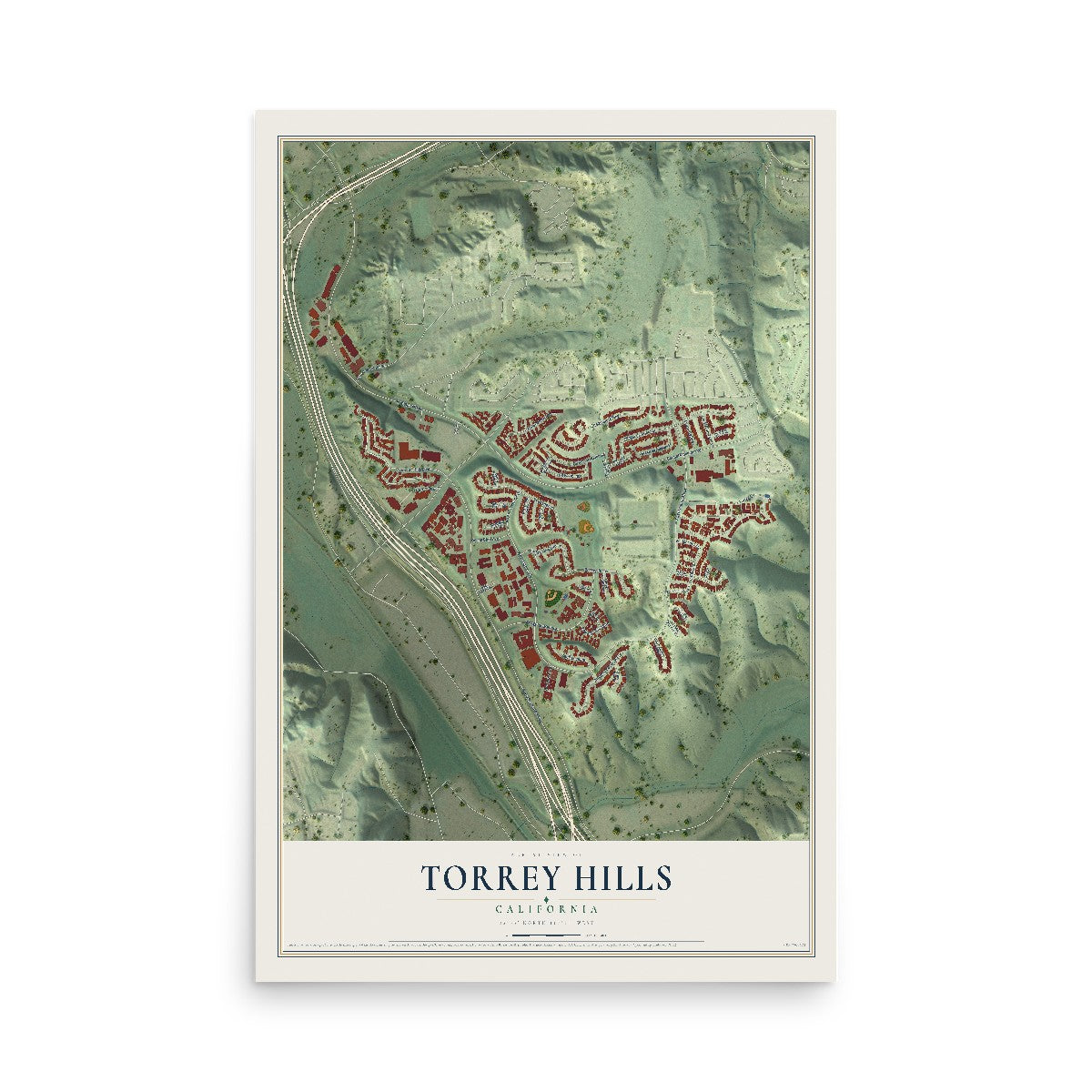 Map of Torrey Hills, California, 12 x 18 inch unframed archival matte print