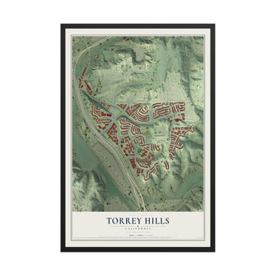 Map of Torrey Hills, California, 12 x 18 inch print in a black wood frame