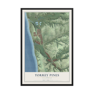 Map of Torrey Pines, California, 12 x 18 inch print in a black wood frame
