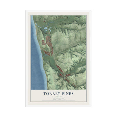 Map of Torrey Pines, California, 12 x 18 inch print in a white wood frame