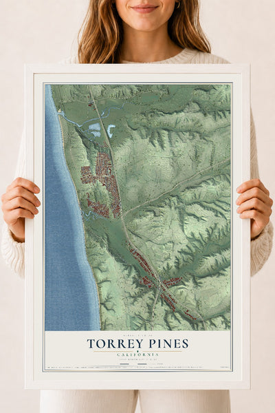 Map of Torrey Pines, California, 18 x 24 inch print in a white wood frame