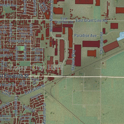 Second close-up of the map of Tracy, California print showing more streets and buildings