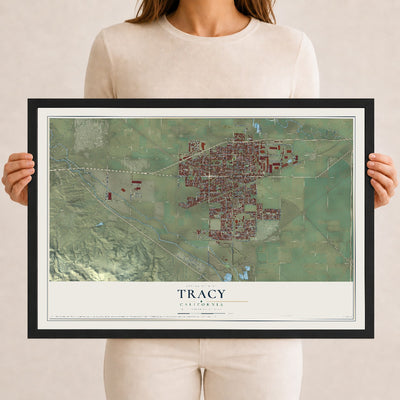 Map of Tracy, California, 12 x 18 inch print in a black wood frame